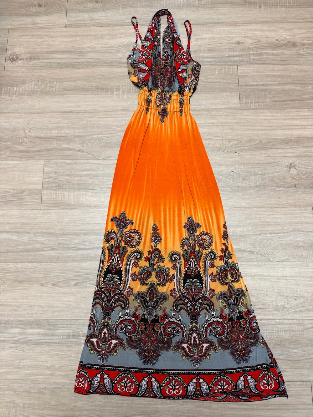Bright Orange Paisley Print Maxi Dress